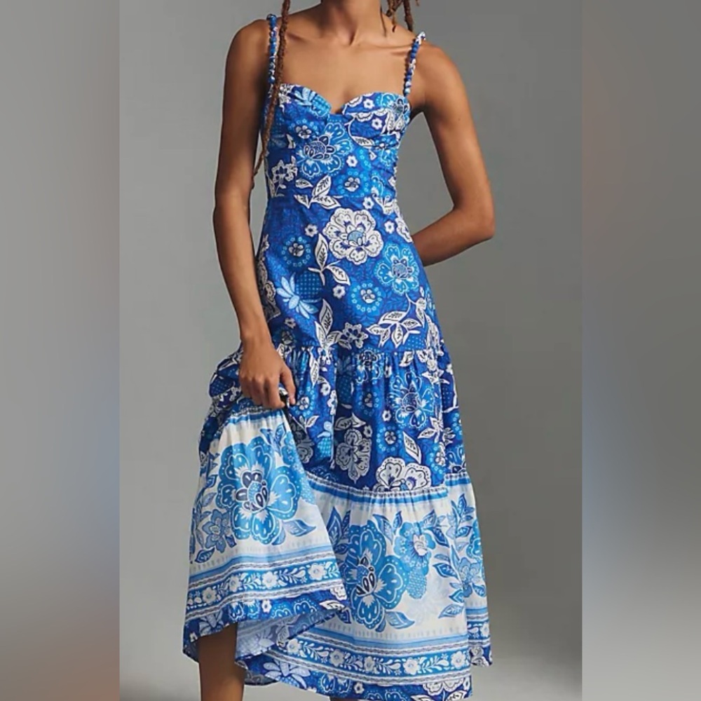 Blue Floral Tiered Maxi Dress